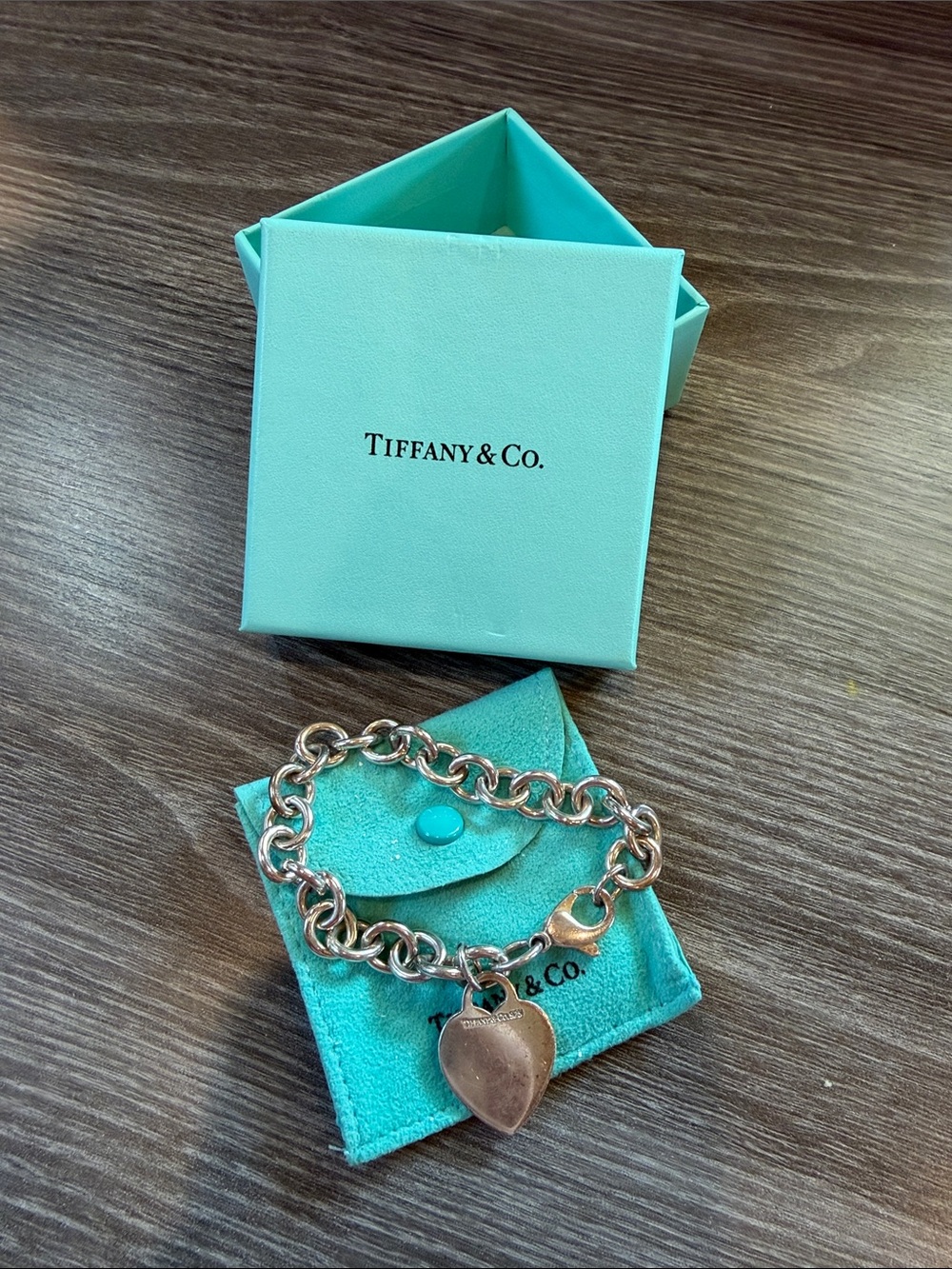 Tiffany & Co. Sterling Silver Heart Charm Bracelet - Turquoise Accents